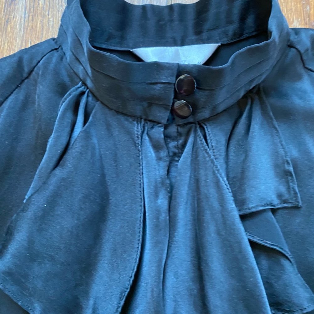 Zoa Blouse Ruffle Front Fitted Sexy Secretary Shirt Silk Career Career Sz Medium - Picture 9 of 12